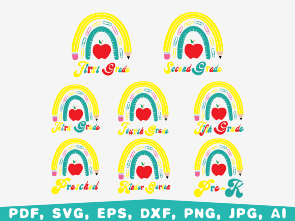 Back to School, Retro Rainbow Graphics for Crafts
