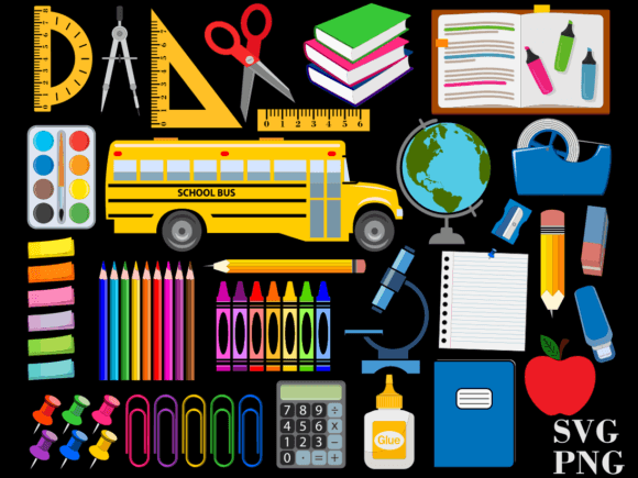Back to School Supplies Stationery: Graphics for Crafts & Branding